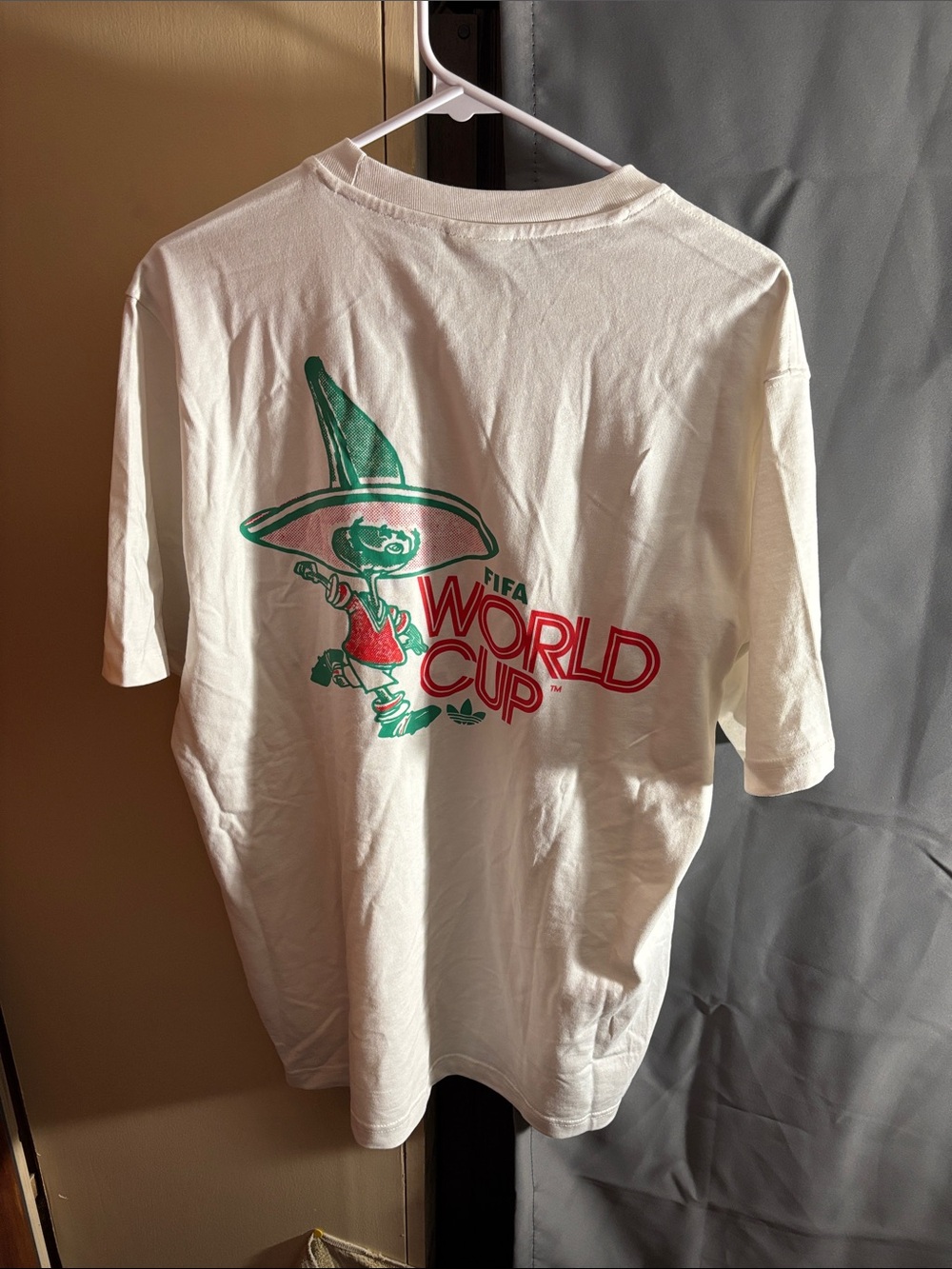 adidas White Kids World Cup Graphic Tee with Green and Red Print